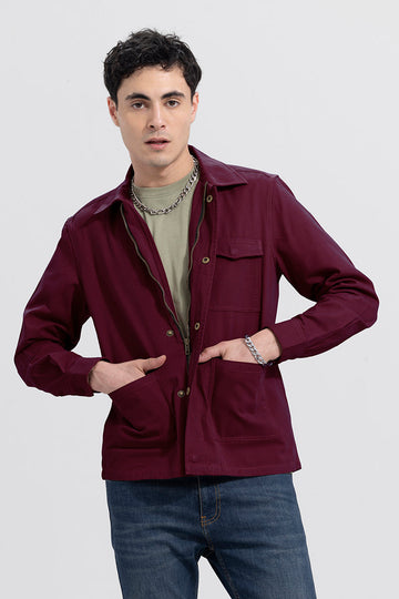 Triple Pocket Maroon Overshirt