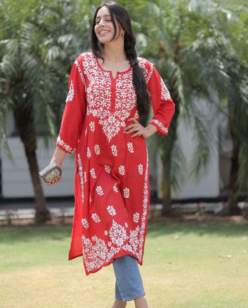 Najuk Modal Chikankari Straight Kurti