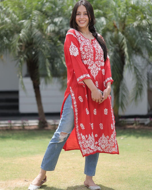 Najuk Modal Chikankari Straight Kurti