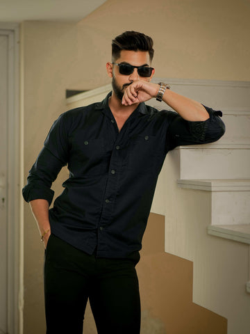 Black Oxford Cotton Over Shirt