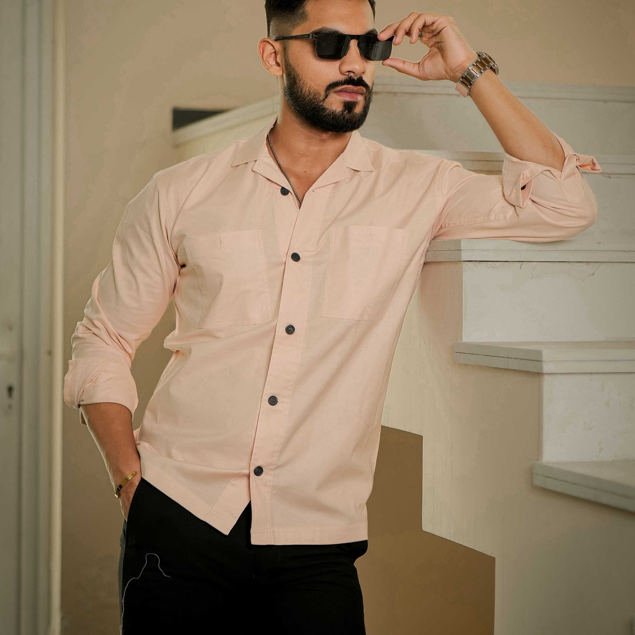 Peach Oxford Cotton Over Shirt