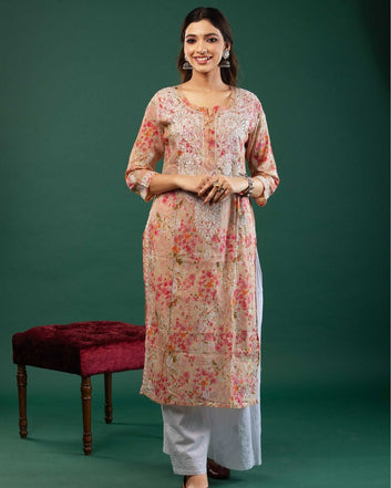 Aadat Mulmul Straight Chikankari Kurti