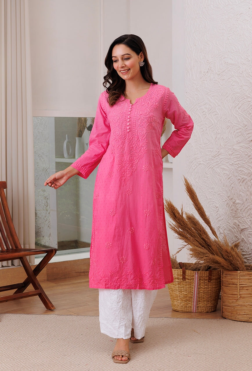 Joohi Ombre Straight Chikankari Kurti