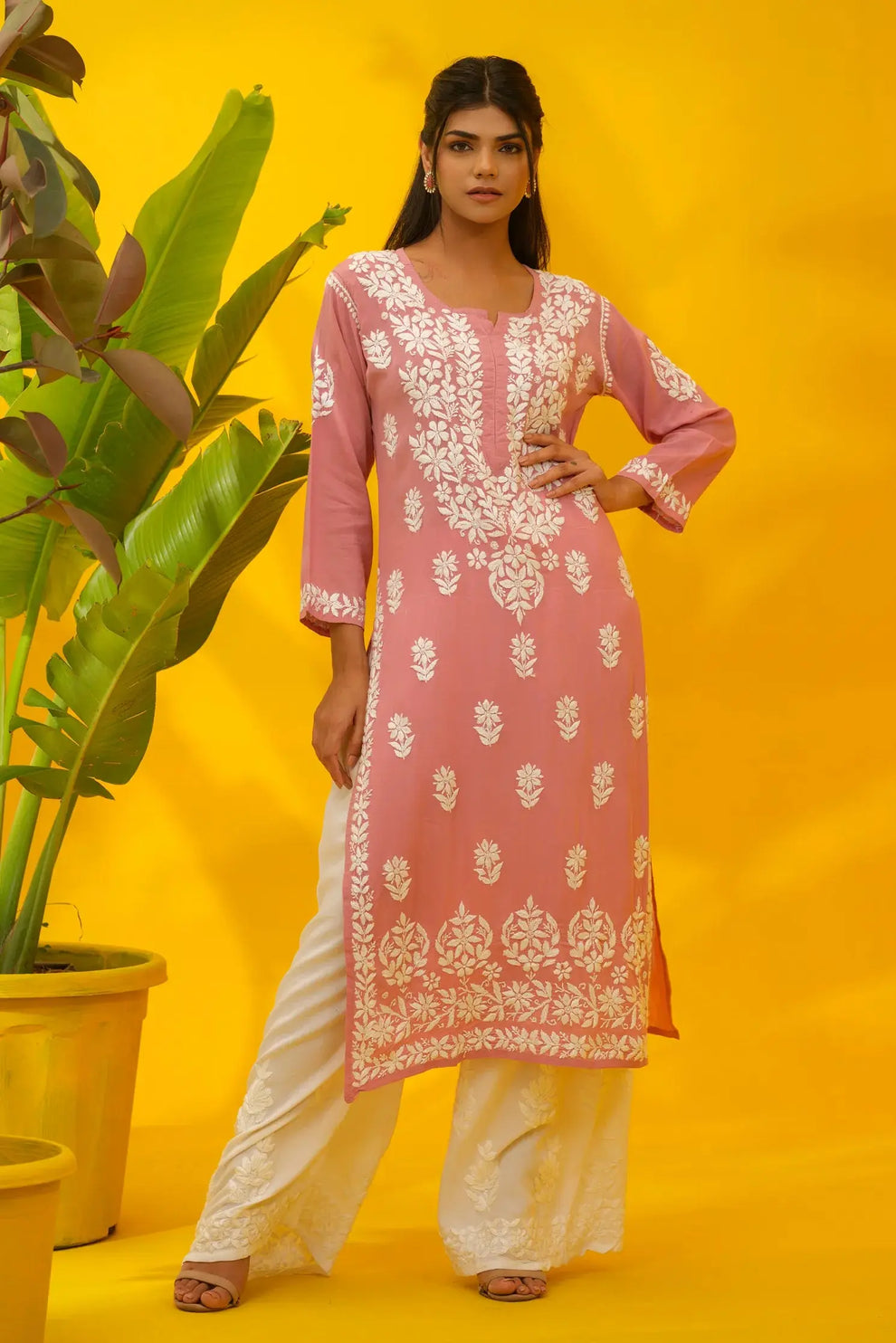 Dhunki Modal Chikankari Straight Kurta