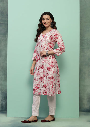 Dilkash Floral Mul-Mul Chikankari Kurti