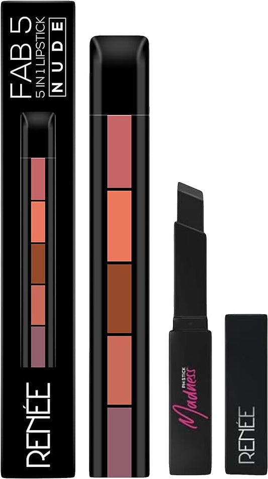 RENEE FAB 5 (5-in-1 Lipstick) (FAB5 NUDE) & RENEE Madness PH Stick, 3g |