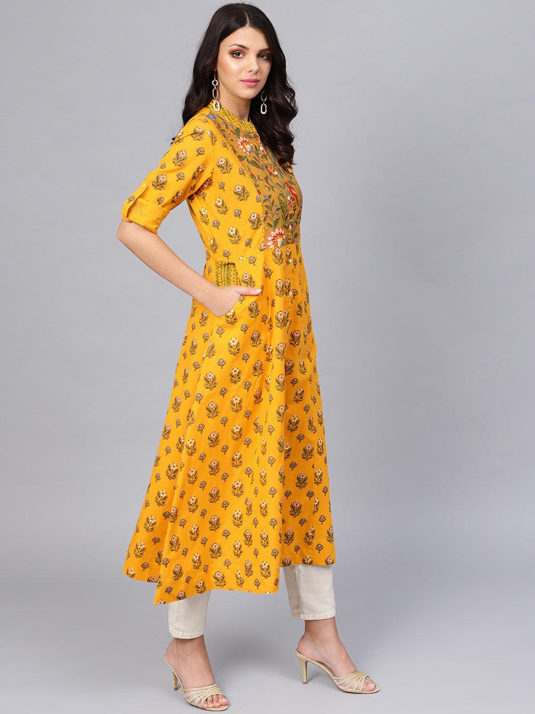 Divena Yellow Printed Long Kurta - divena world