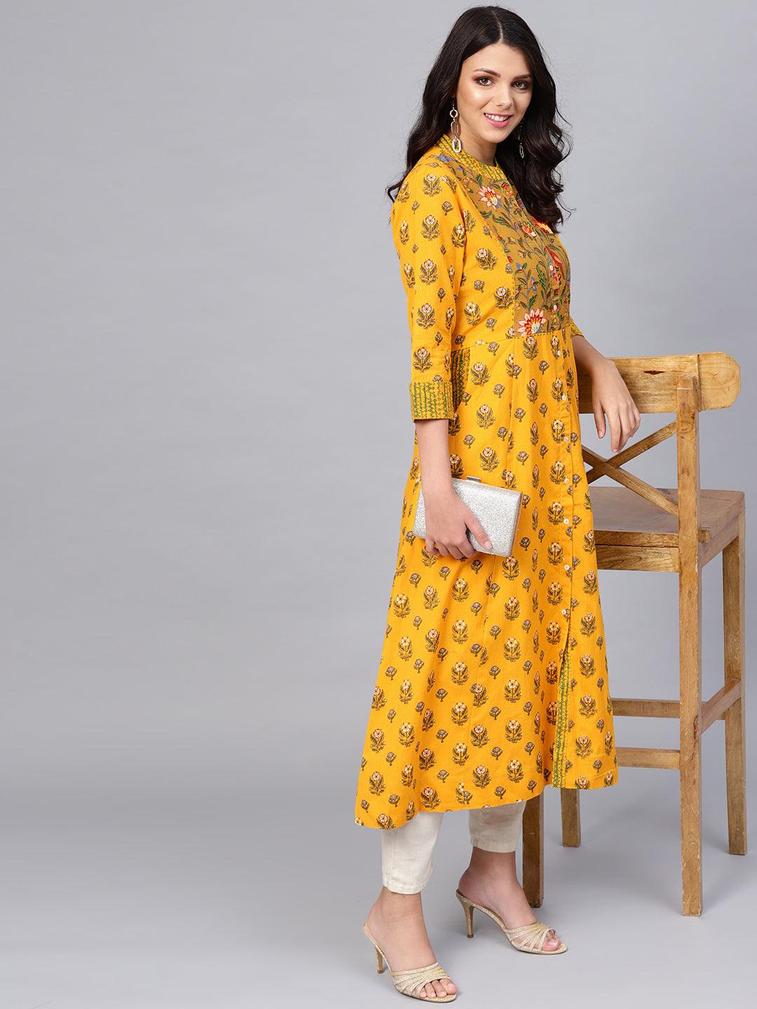 Divena Yellow Printed Long Kurta - divena world