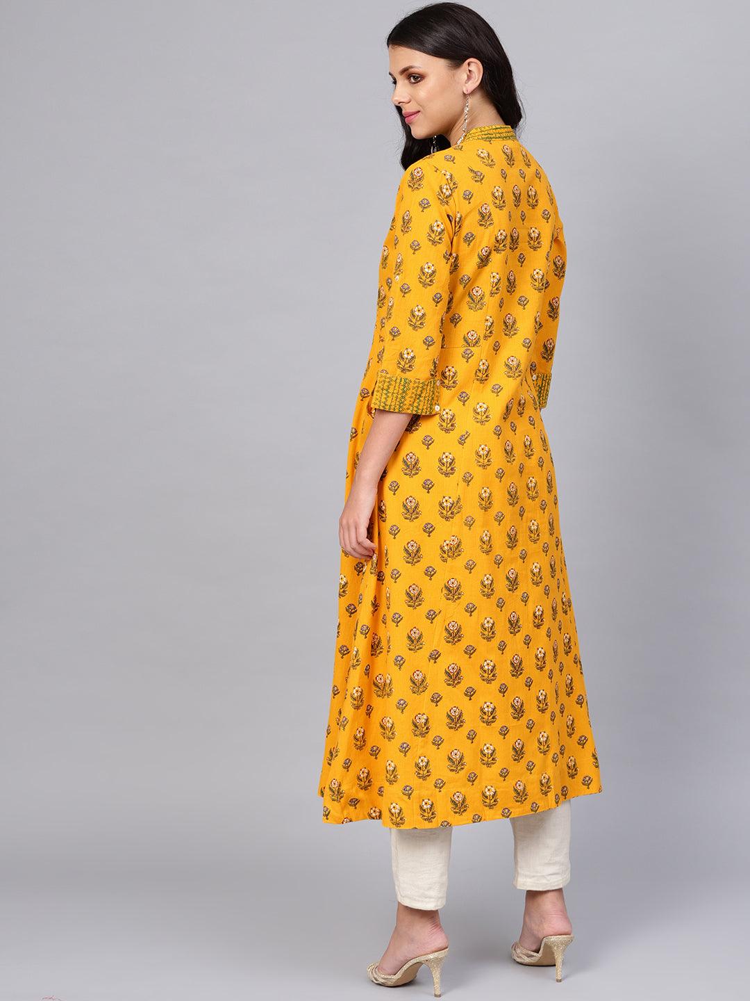 Divena Yellow Printed Long Kurta - divena world