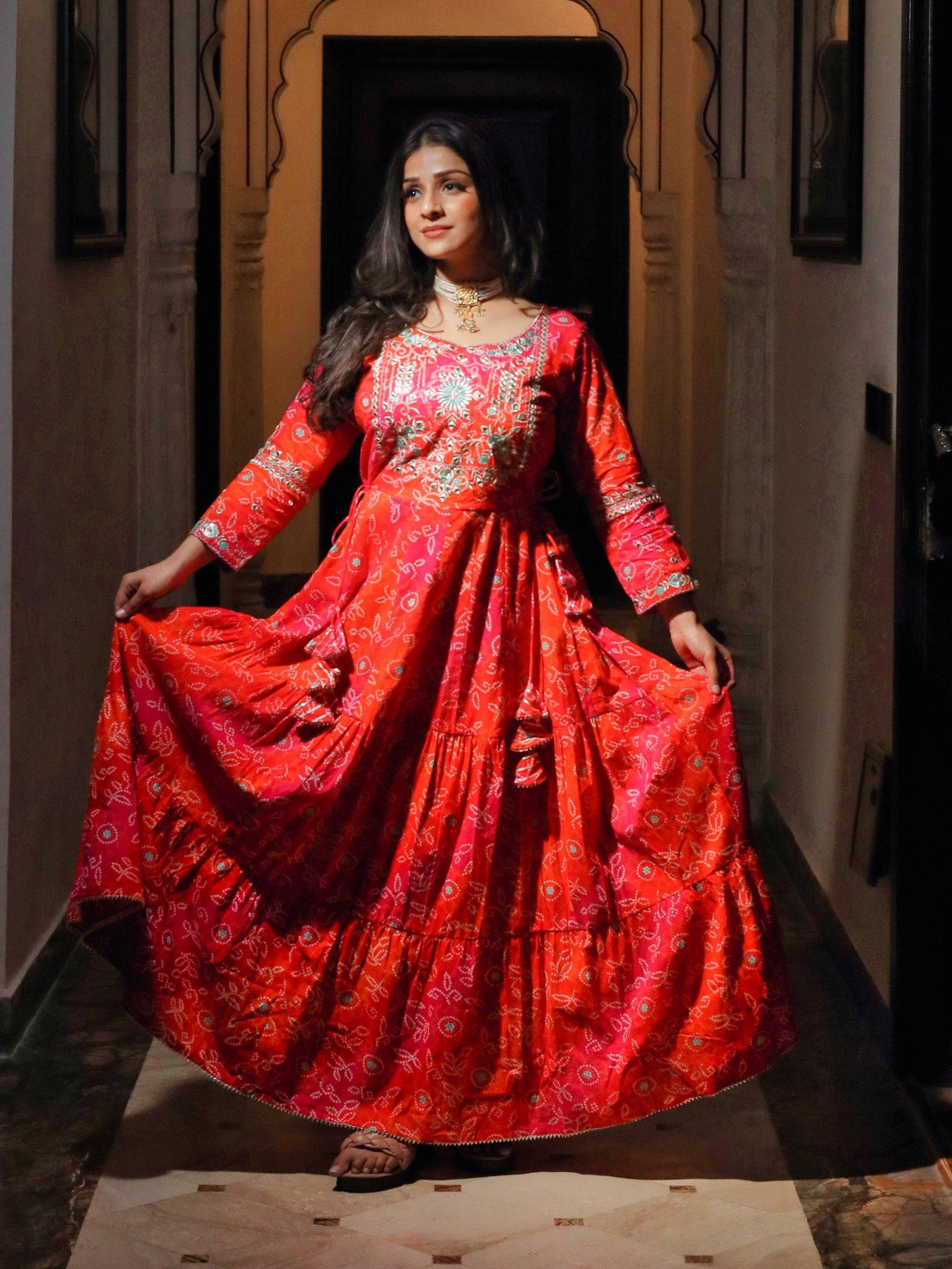 Divena Bandhej Printed Anarkali Kurta - divenaworld.com