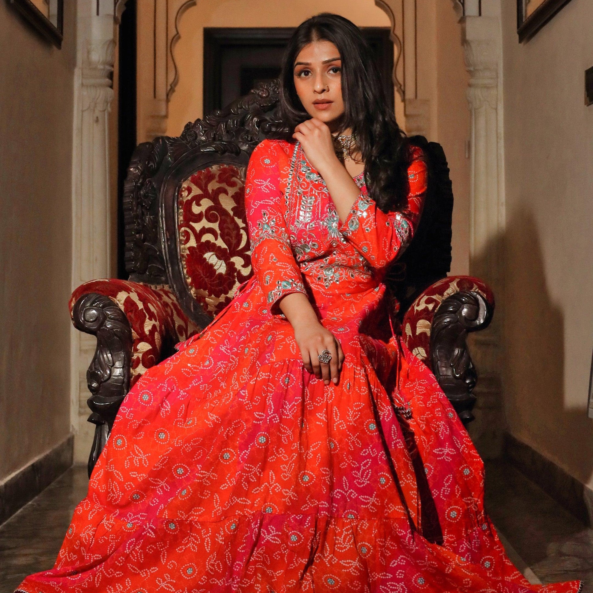 Divena Bandhej Printed Anarkali Kurta - divenaworld.com