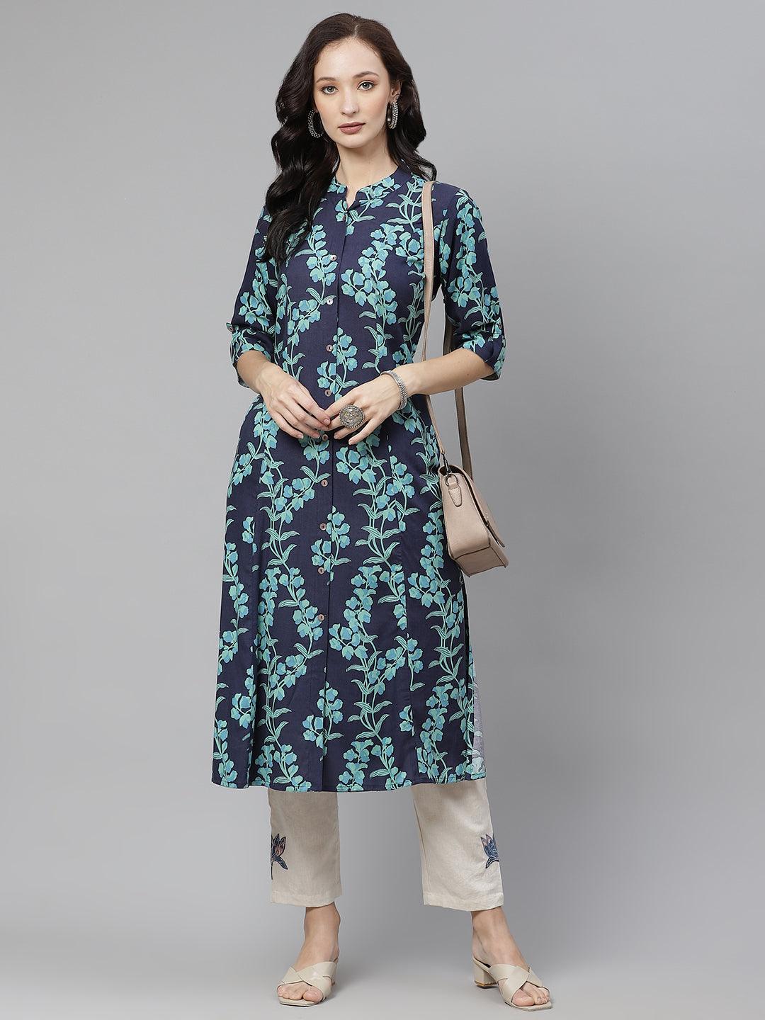 Divena Leaf Printed A-line Rayon Kurta - divena world