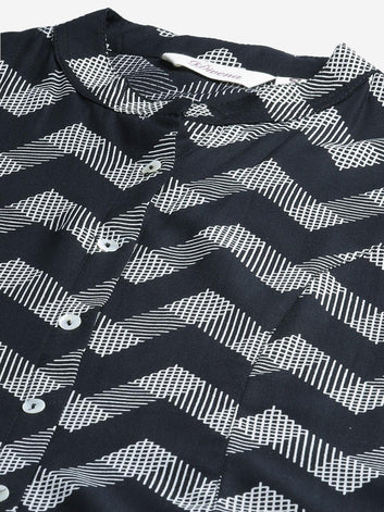 Divena Black Rayon Zigzag Print Shirts Style Top