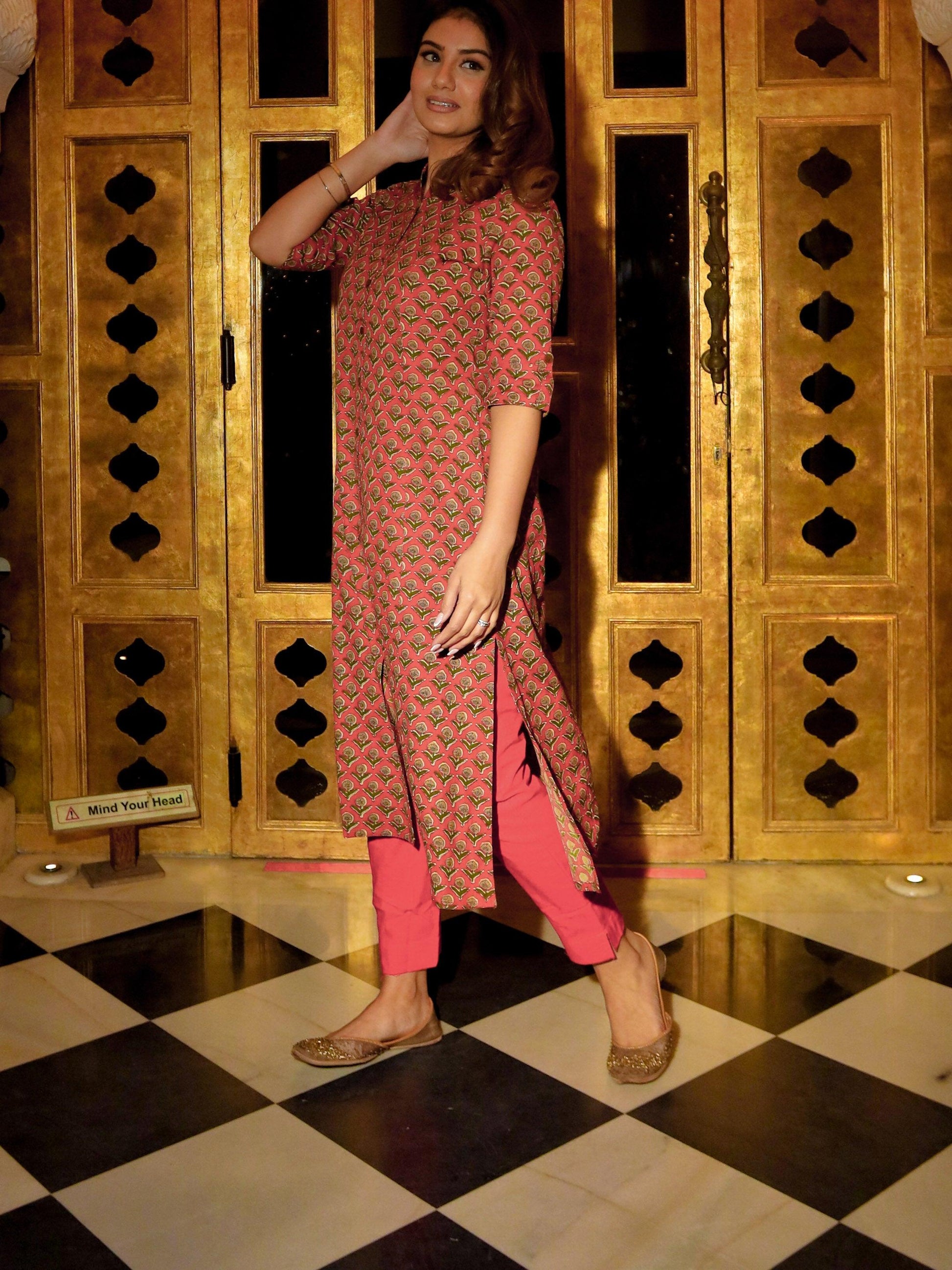 Divena Maroon Cotton Flex A-Line Kurta - divenaworld.com