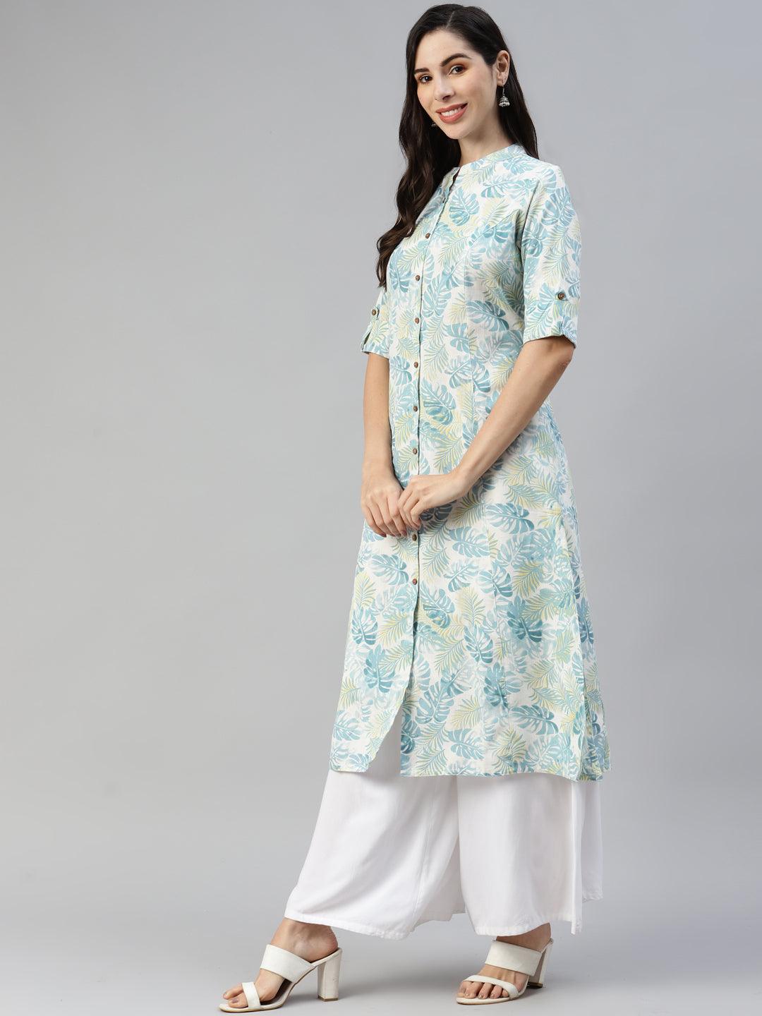 Divena Divena White Floral Printed Cotton Flex A-line Kurta - divena world