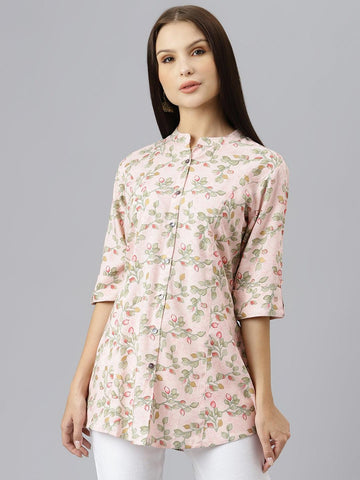 Divena Light Pink Floral Rayon A-line Shirts Style Top - divenaworld.com