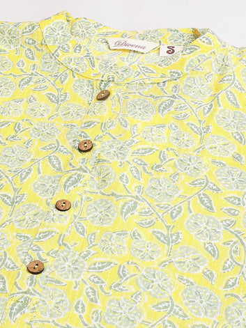 Divena mustard and Gray Cotton Katha work Straight Kurta - divena world