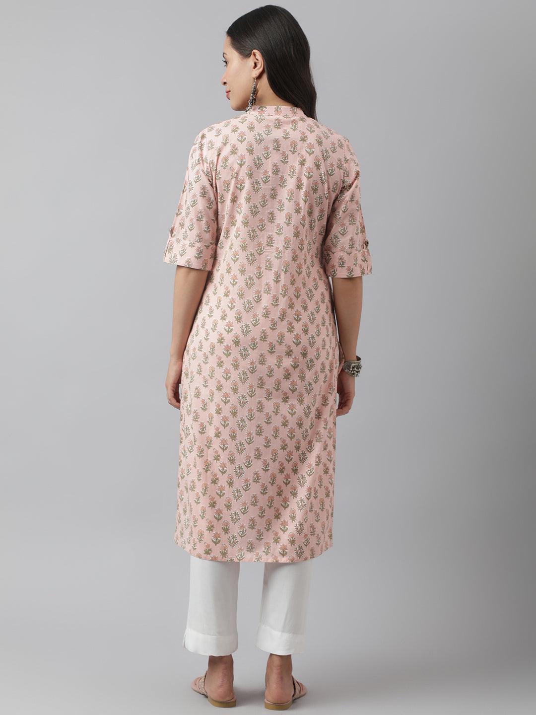 Divena Soft Pink Floral Printed Straight Kurta - divena world