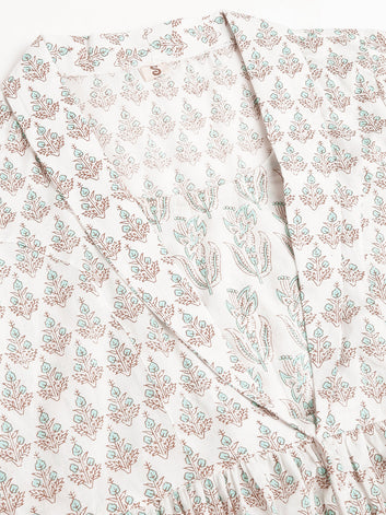 Divena White & Blue Floral Printed Empire Cotton Tops