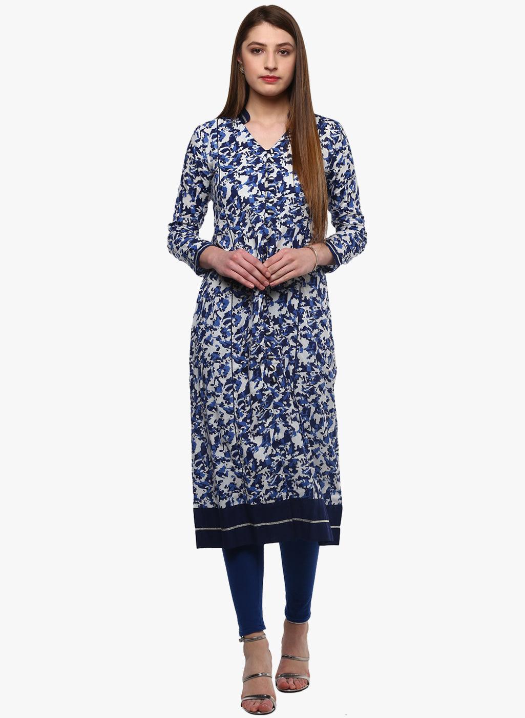 Divena Indigo Blue Front Open Kurti - divena world