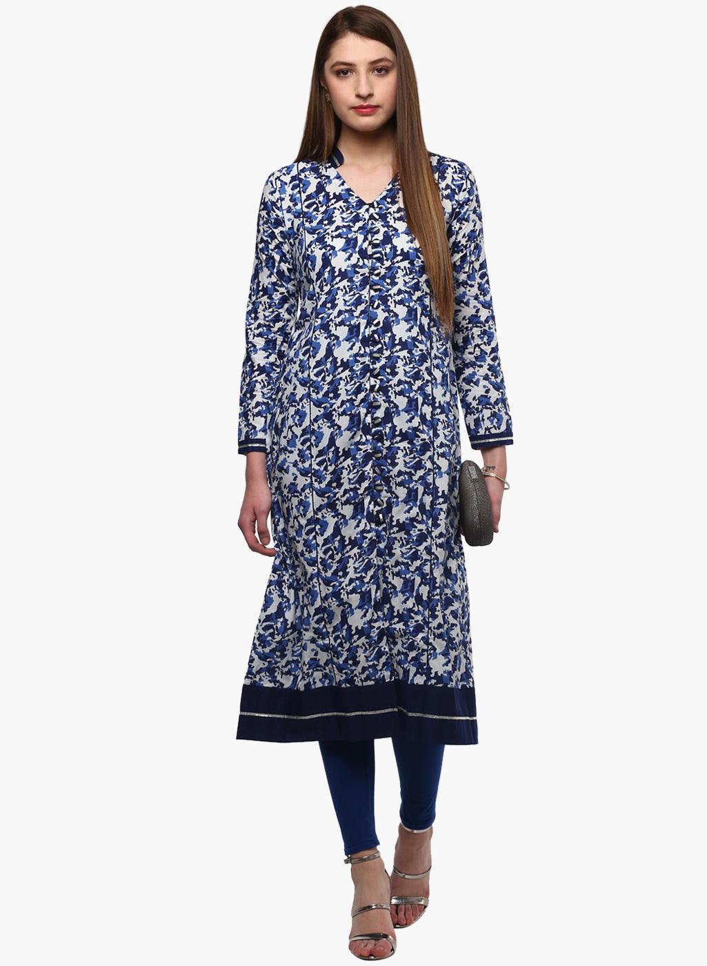 Divena Indigo Blue Front Open Kurti - divena world