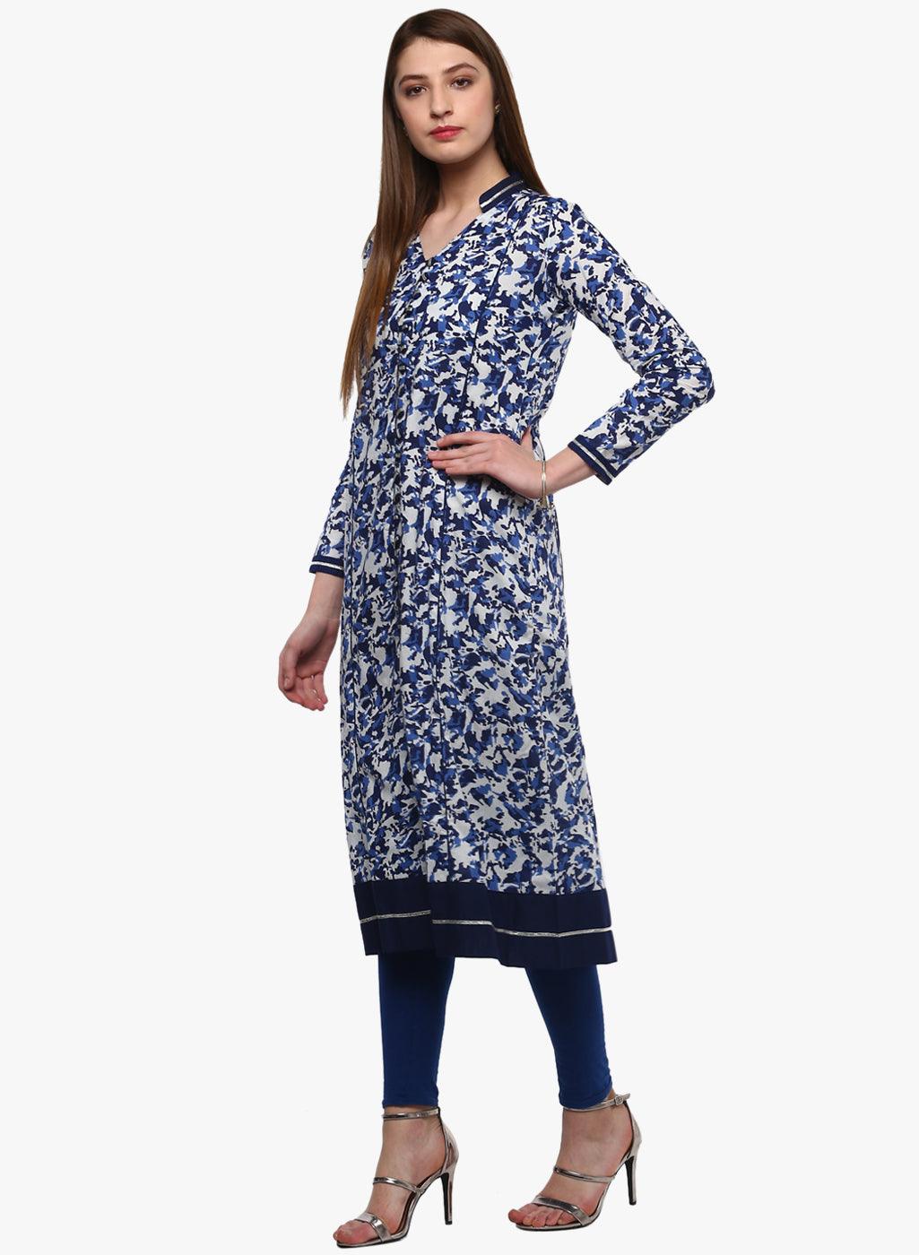 Divena Indigo Blue Front Open Kurti - divena world