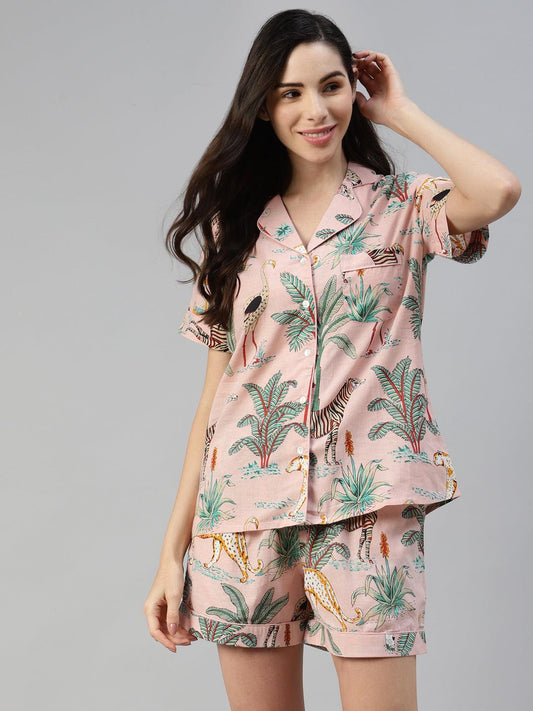 Divena  Pink Cotton Floral Print Night Suit