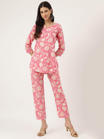 Divena Pink Printed Loungewear/Nightwear - divena world