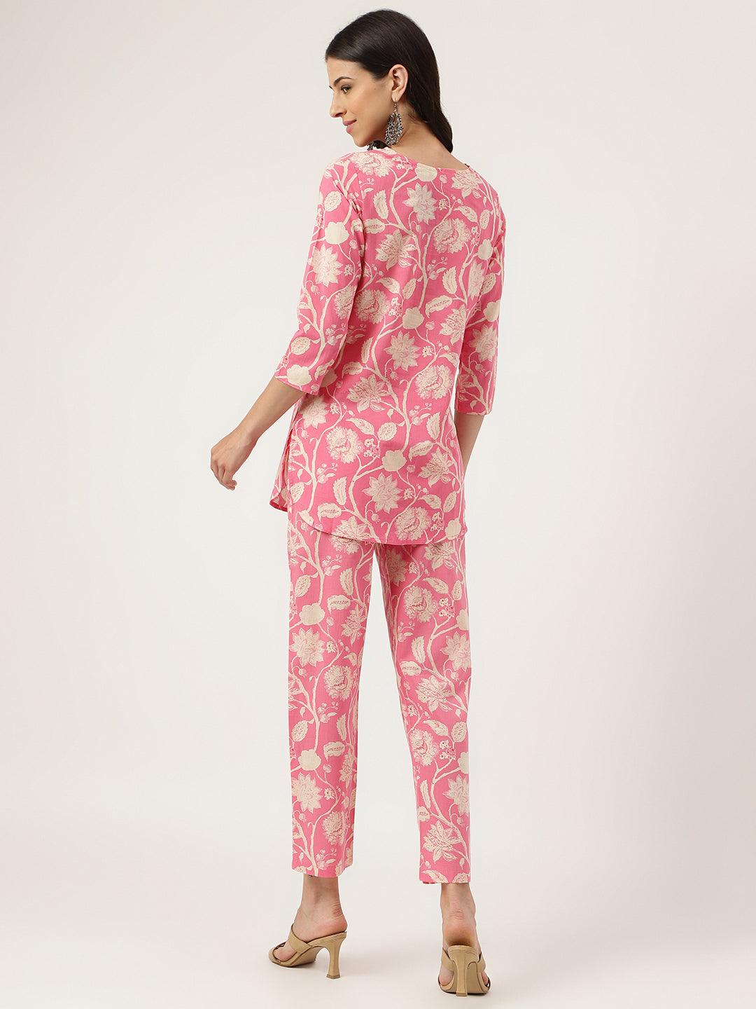 Divena Pink Printed Loungewear/Nightwear - divena world