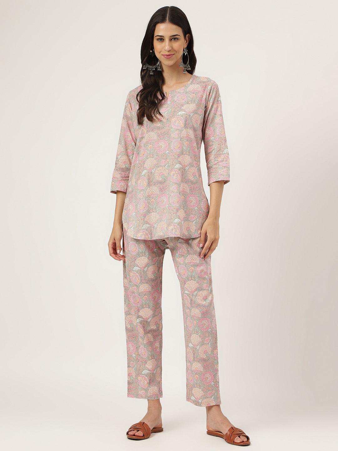 Divena Light Brown Printed Loungewear/Nightwear - divena world