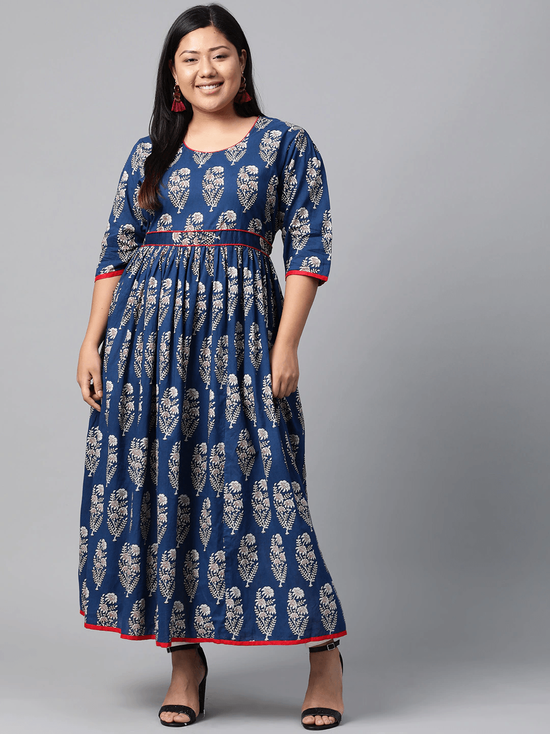 Plus Size Royal Blue Printed Floor Length Anarkali - divena world