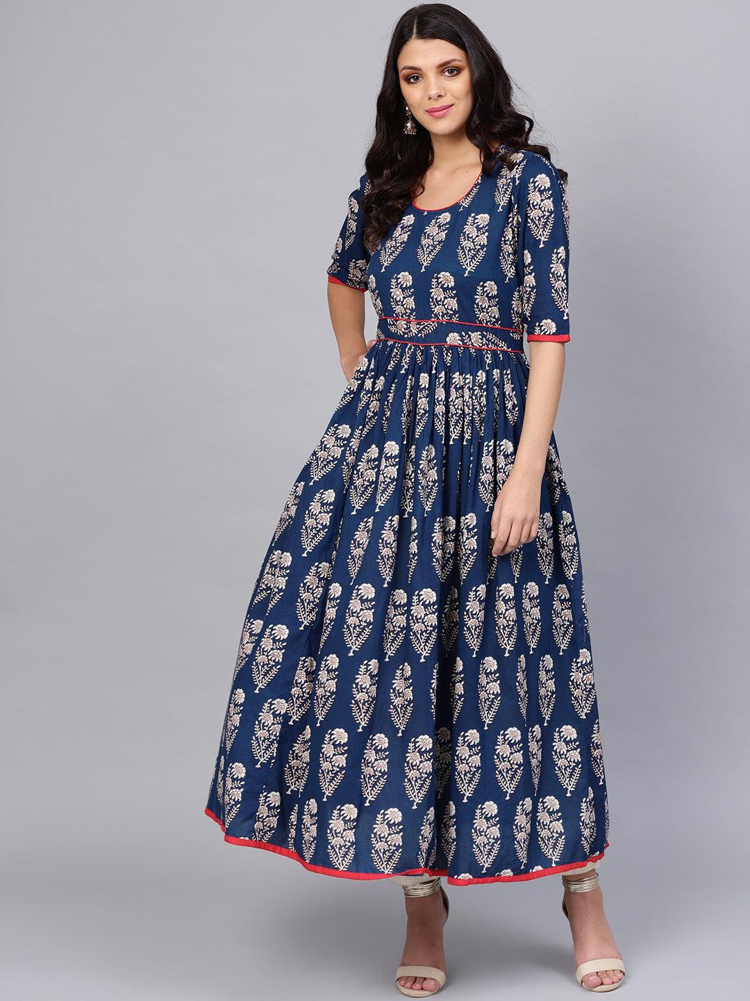 Divena Royal Blue Printed Floor Length Anarkali - divena world