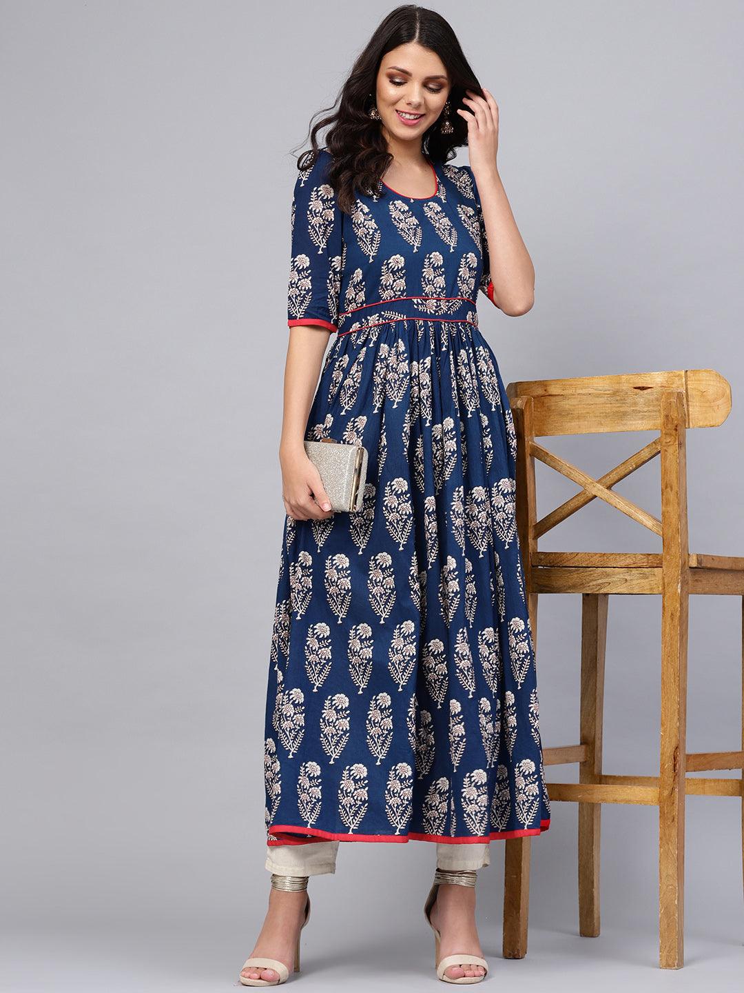 Divena Royal Blue Printed Floor Length Anarkali - divena world