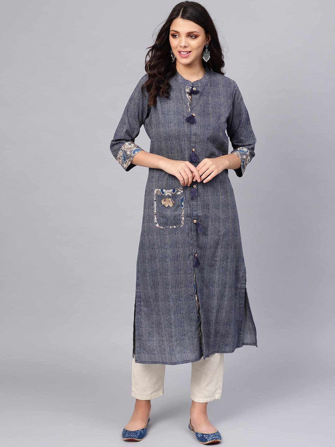 Divena Blue Straight Kurta - divena world