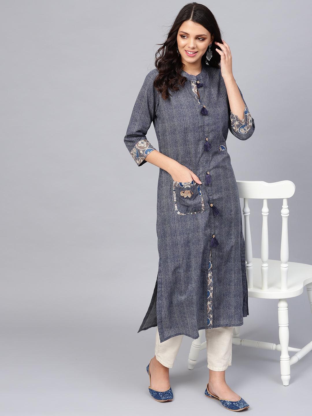 Divena Blue Straight Kurta - divena world