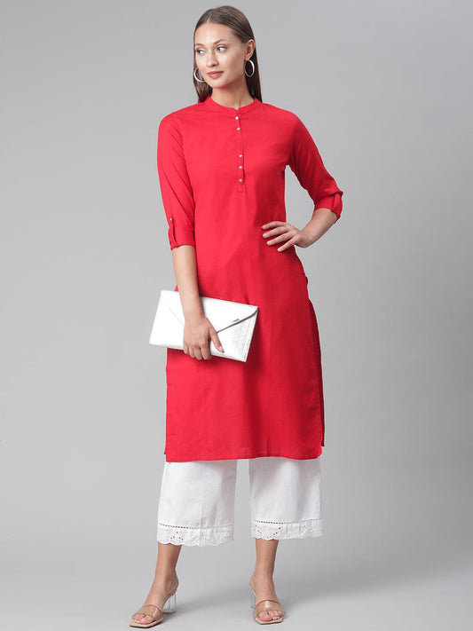 Divena Red Cotton Straight Kurti