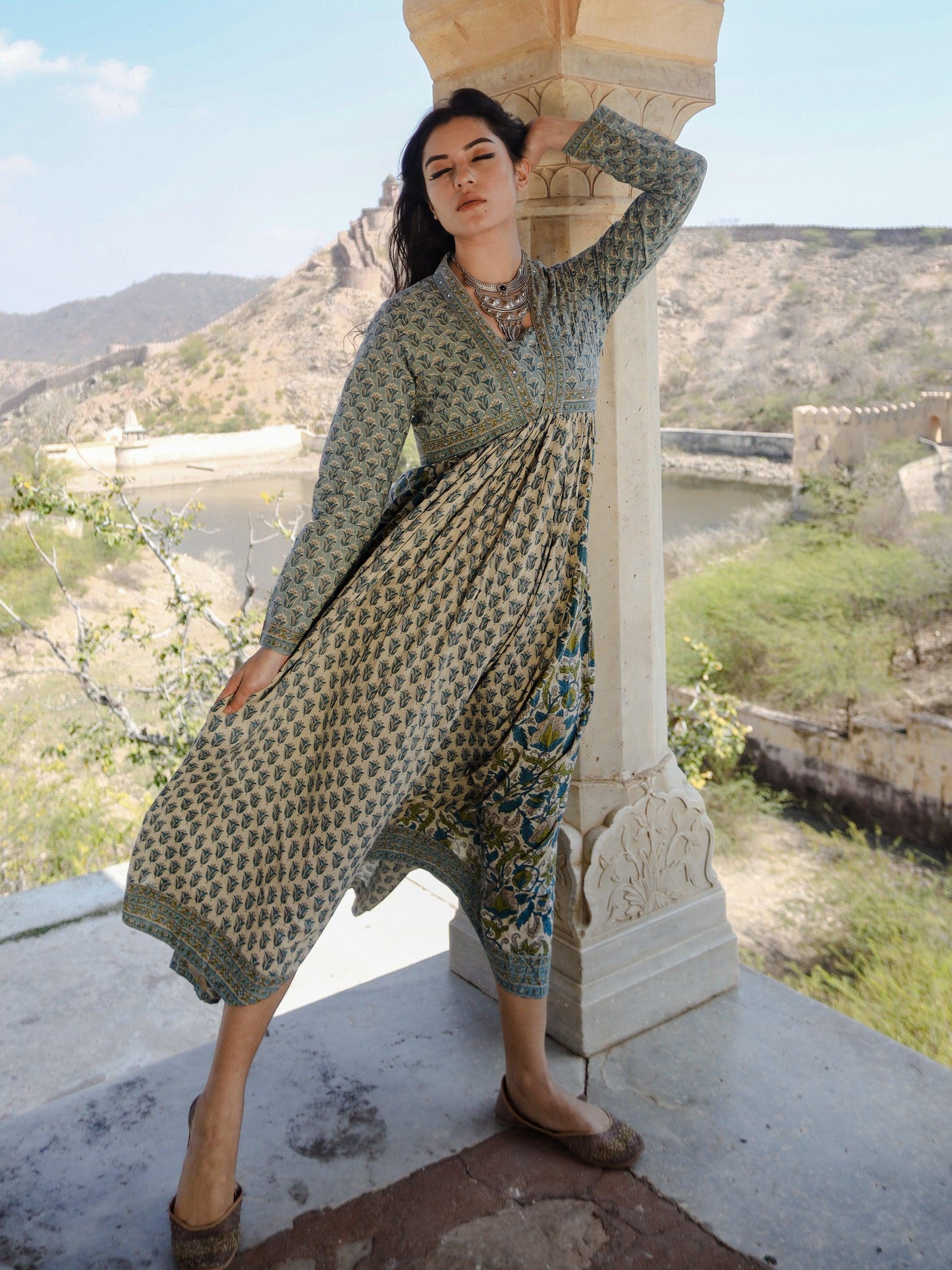 Divena Block Print Mulmul Kurta - divenaworld.com