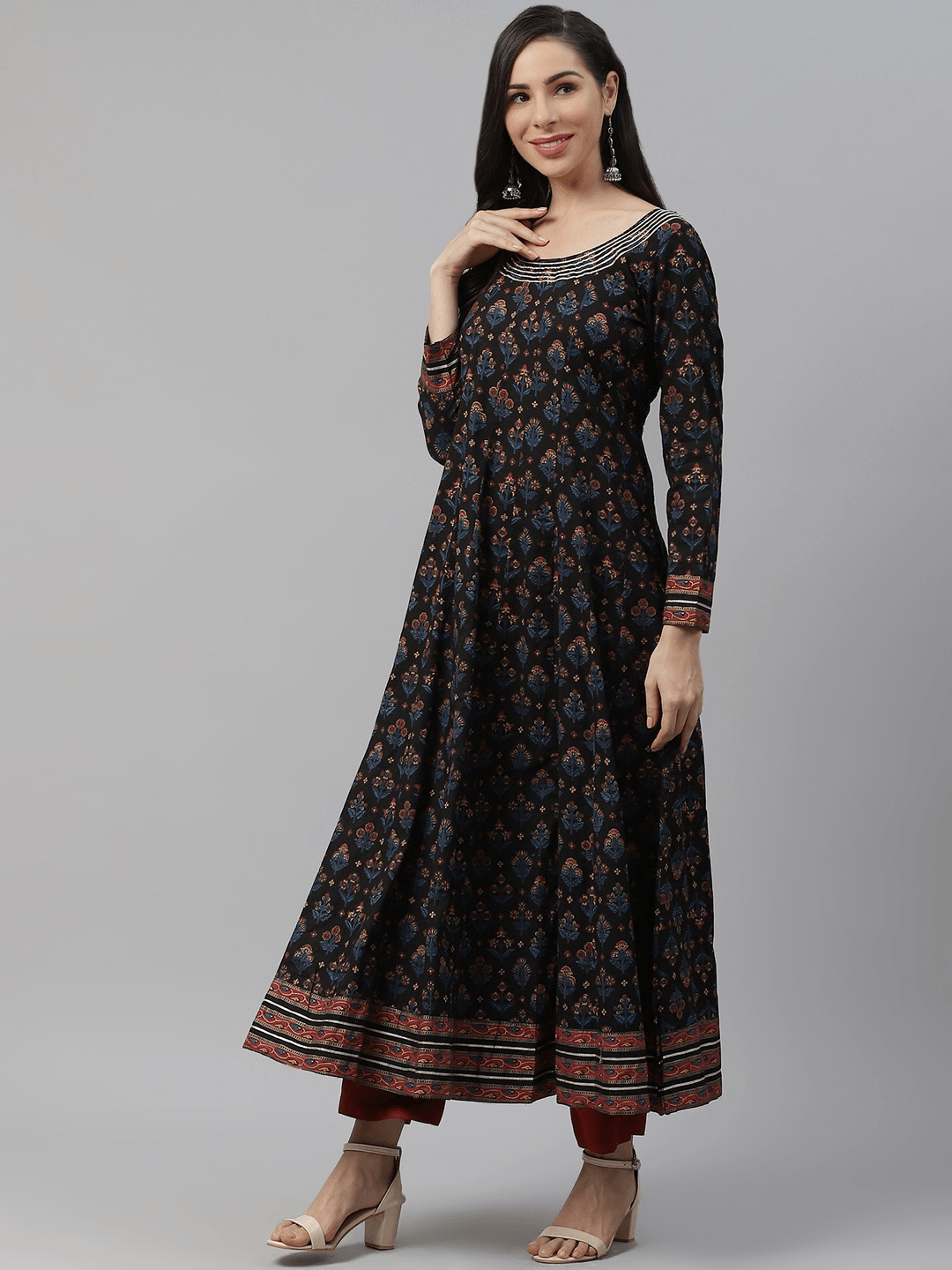 Divena Black Cotton Anarkali Kurta - divena world