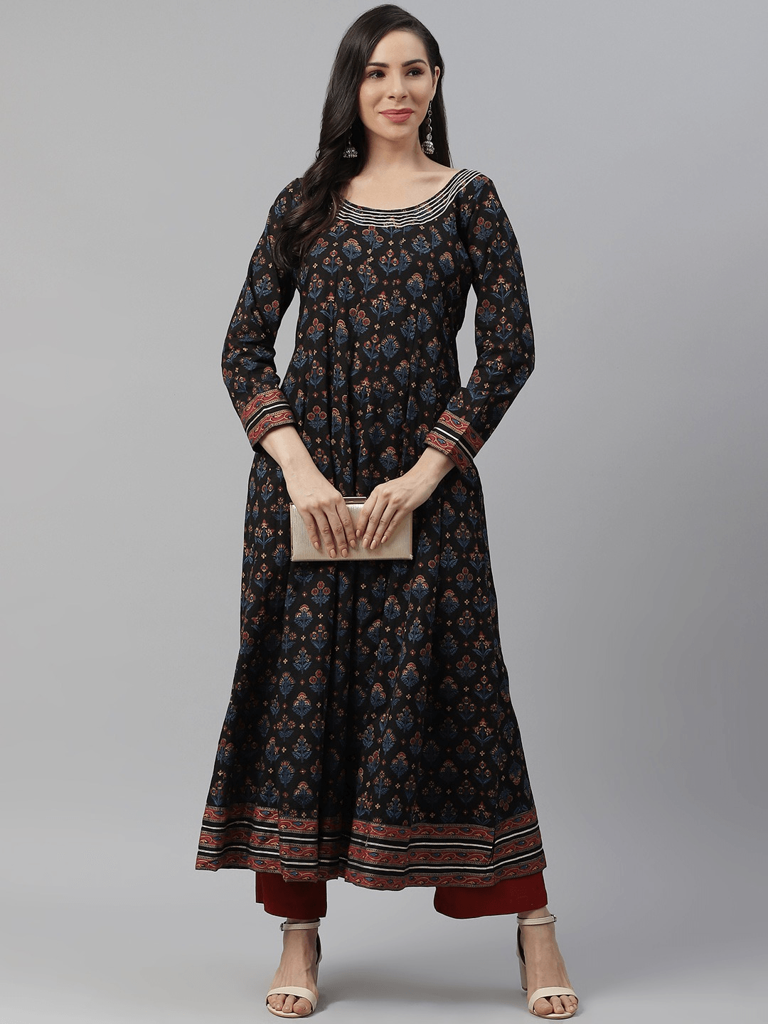 Divena Black Cotton Anarkali Kurta - divena world