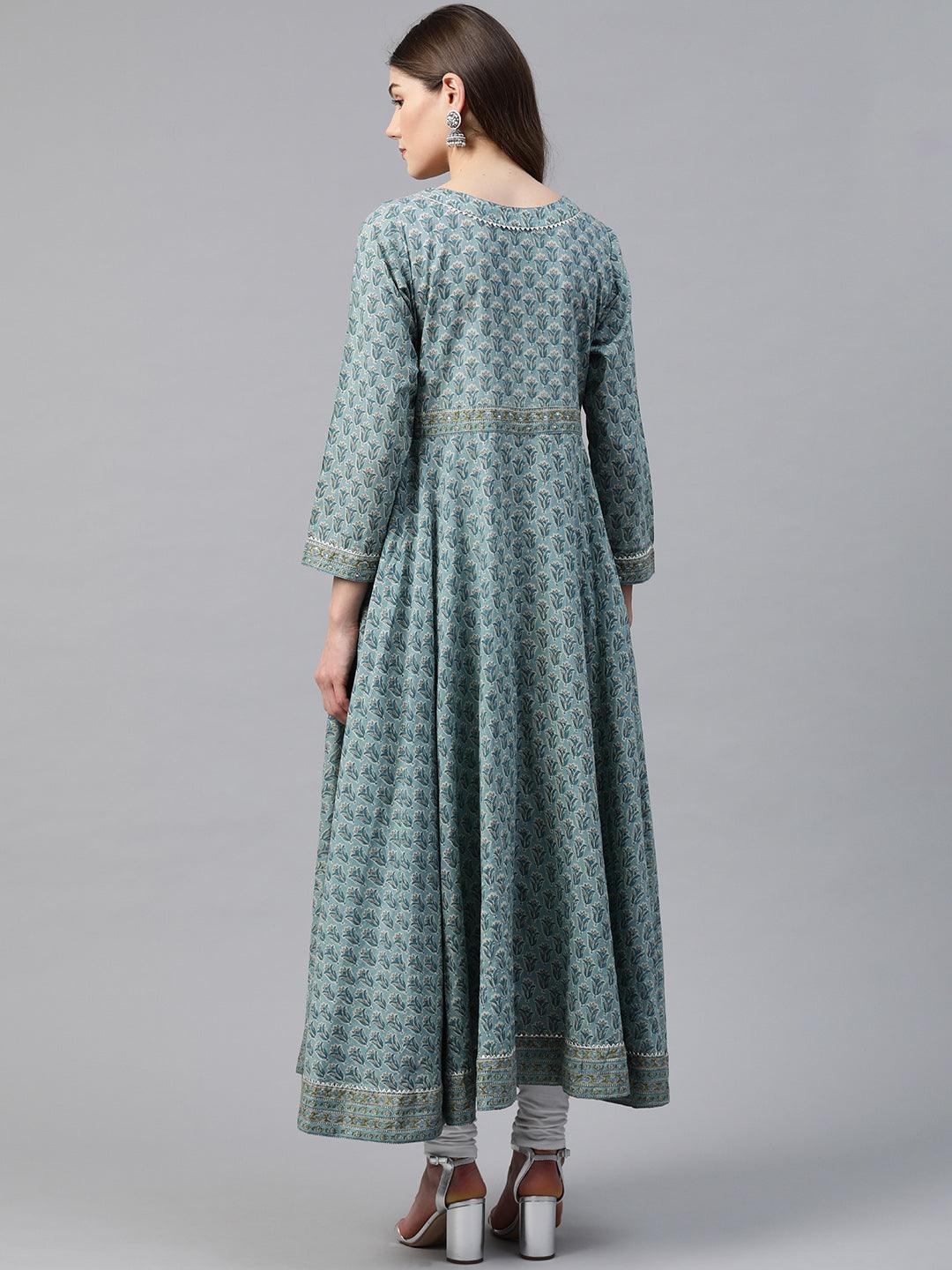 Divena Indigo Blue Printed High Low Kurta - divena world