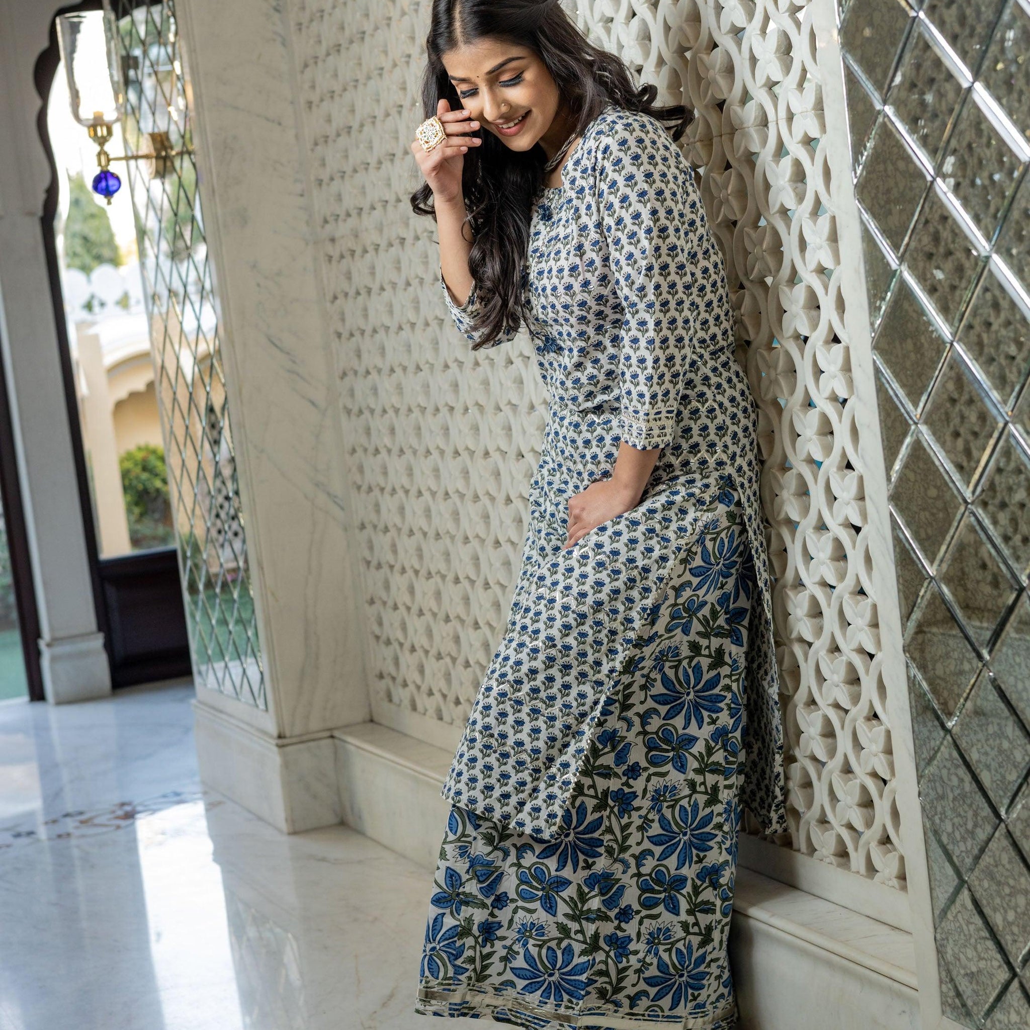Divena White Gota Work Kurta with Palazzo Set - divenaworld.com