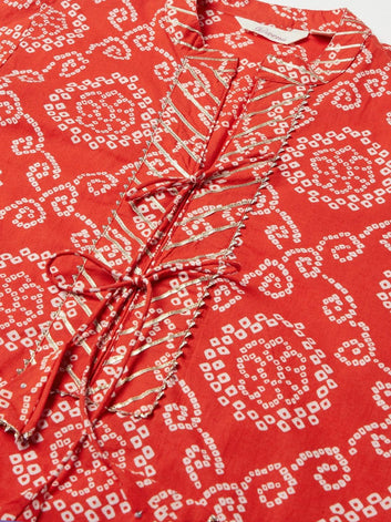 Divena Red bandhej Straight Kurta