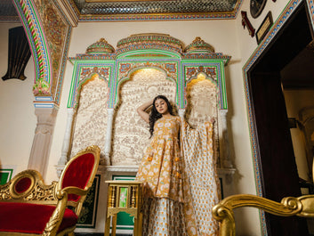 Divena Yellow Cotton Anarkali kurta Sharara set with Dupatta