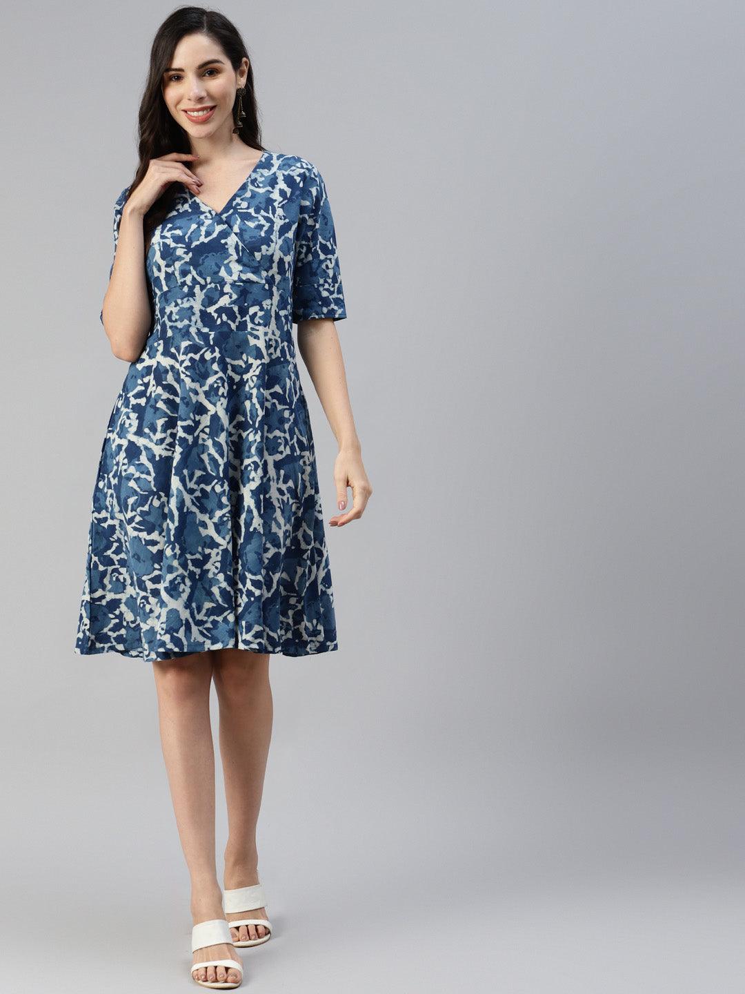 Divena Indigo Hand Block Printed Short Dress - divena world