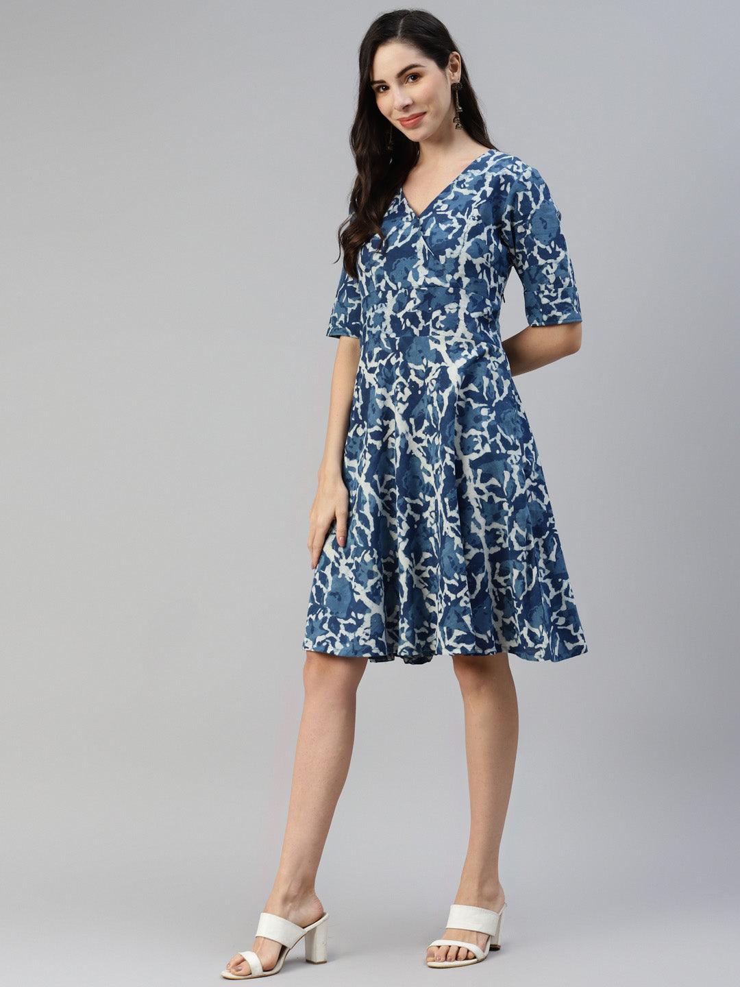 Divena Indigo Hand Block Printed Short Dress - divena world