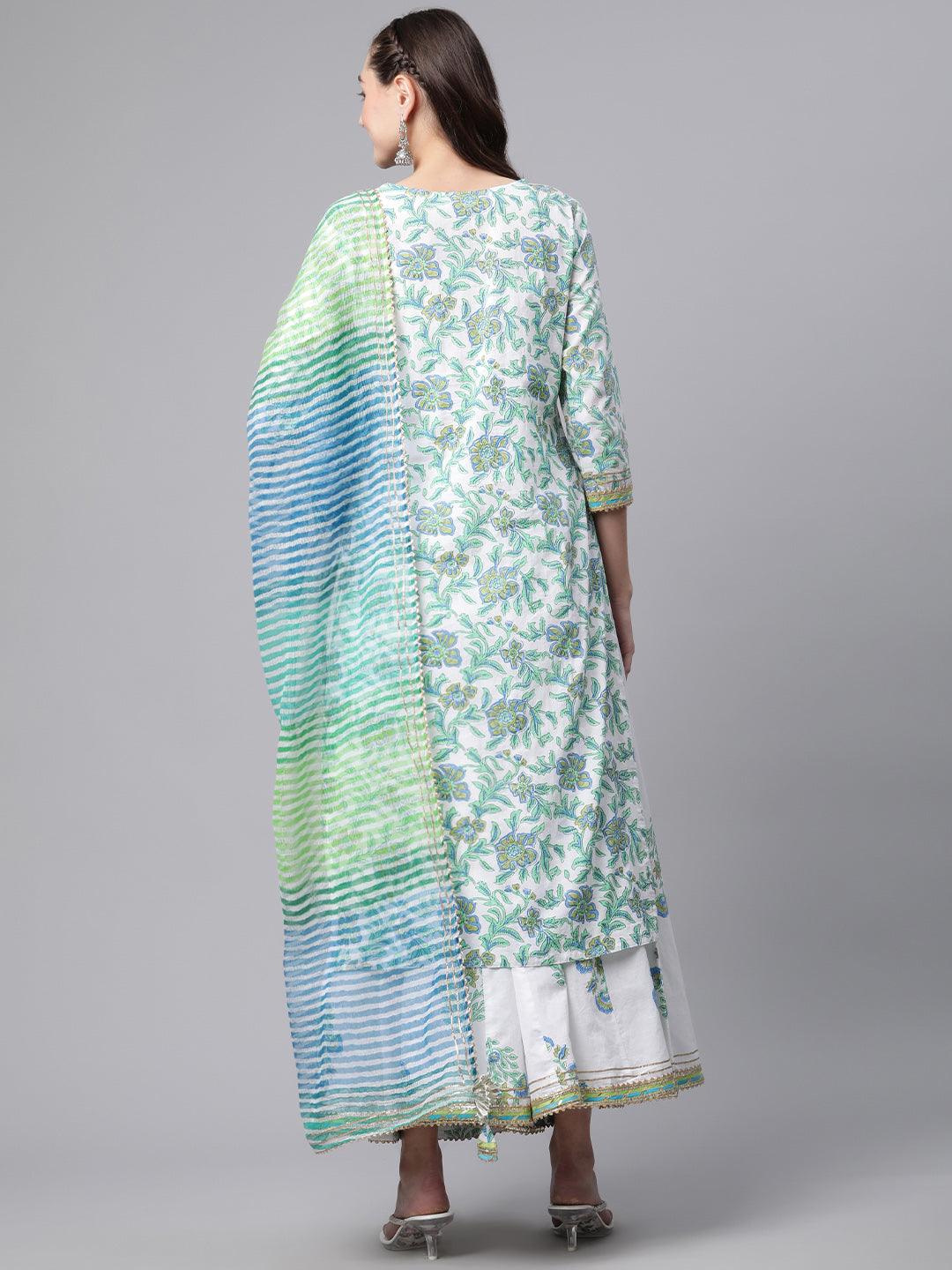 Divena White Floral Printed Kurta Palazzo set with Dupatta - divenaworld.com