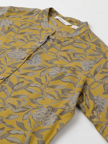 Divena Mustard Floral printed Rayon A-line Shirts Style Top - divena world