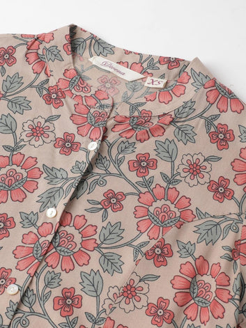Divena Dark Beige Floral Printed Rayon A-line Shirt Style Top - divena world