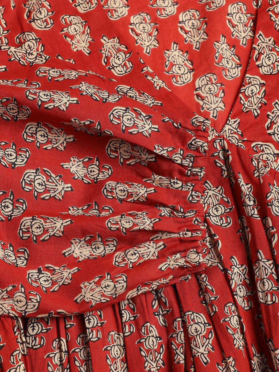 Divena Red Floral Cotton Pemplum Style Top - divena world
