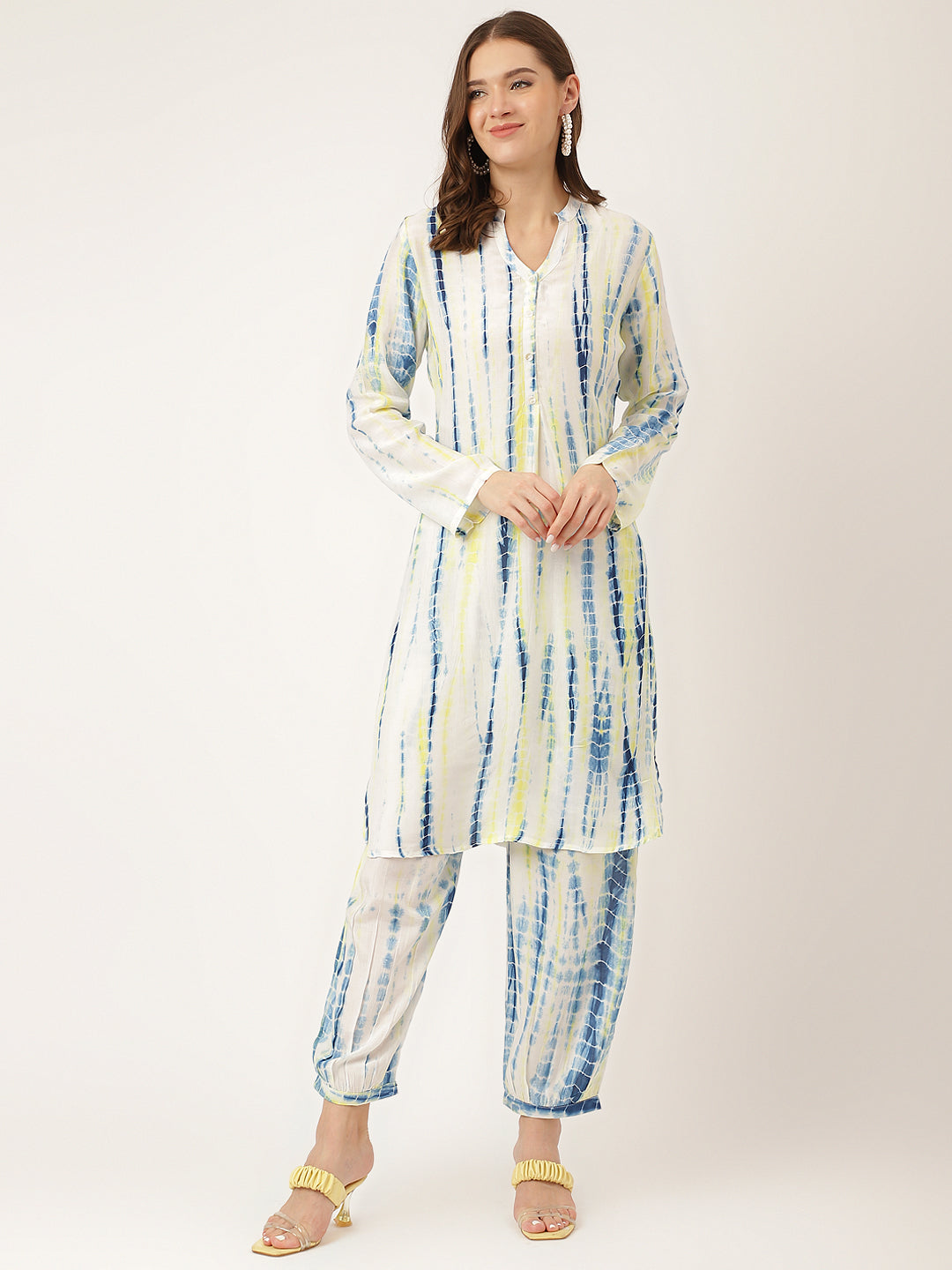 Divena Yellow Blue Tie Dye Muslin Co Ord Set
